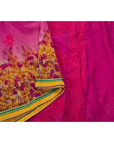 Sanskriti Vintage Pink Sarees Blend Silk Embroidered Craft Fabric Cultural Sari, PS-52837-Pink-Beads Work-Blend Silk-1