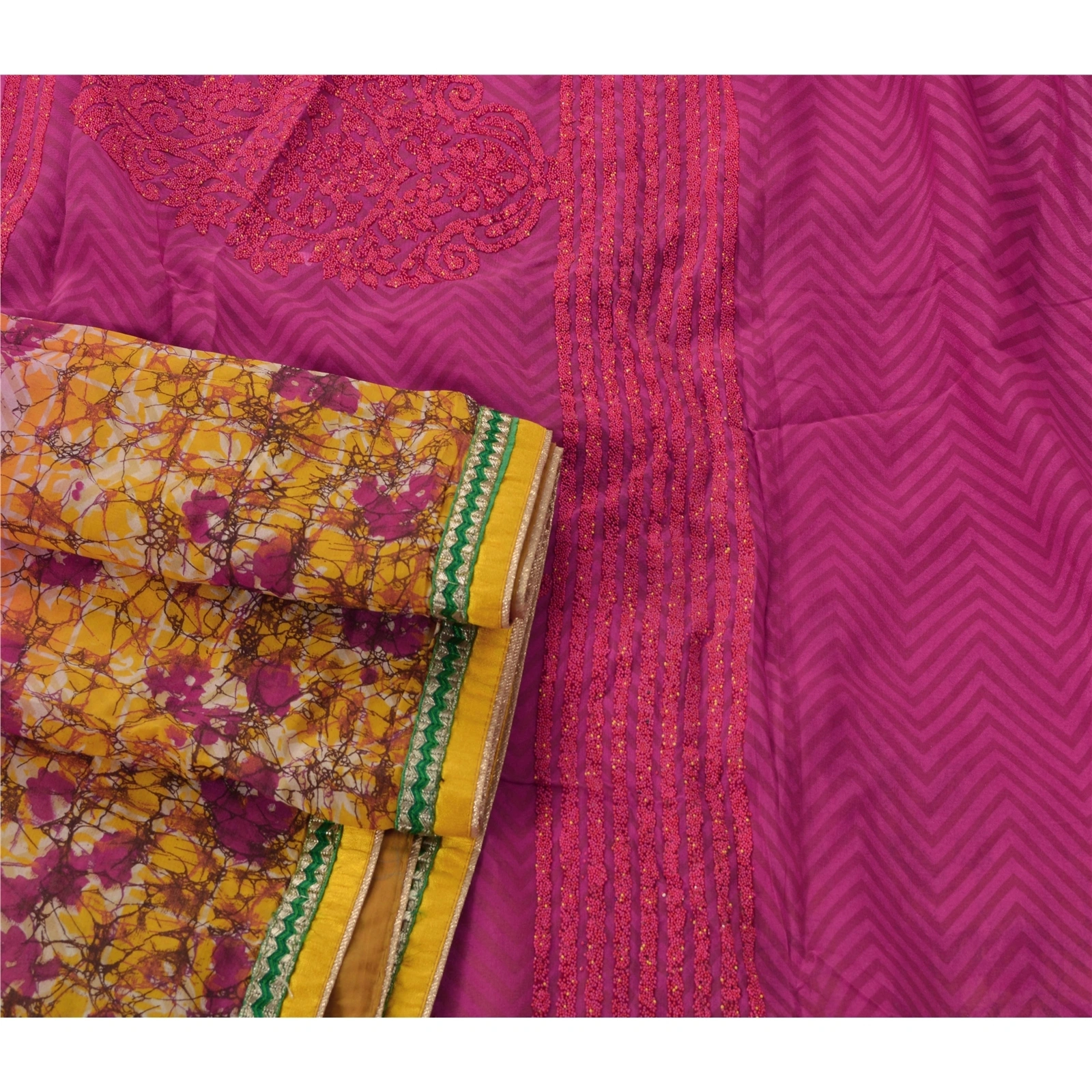 Sanskriti Vintage Pink Sarees Blend Silk Embroidered Craft Fabric Cultural Sari, PS-52837-Pink-Beads Work-Blend Silk-2