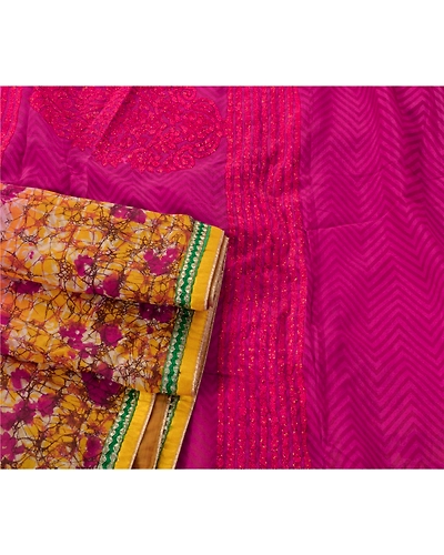Sanskriti Vintage Pink Sarees Blend Silk Embroidered Craft Fabric Cultural Sari, PS-52837-Pink-Beads Work-Blend Silk-2