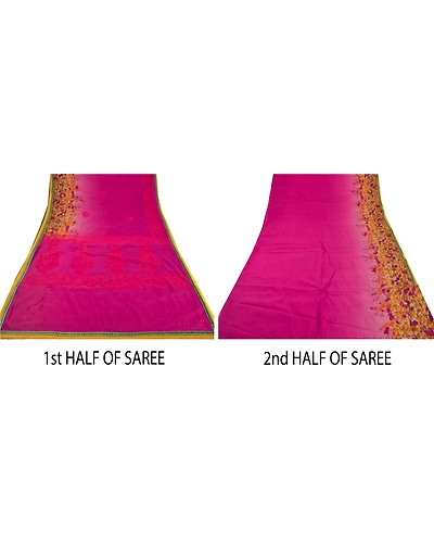 Sanskriti Vintage Pink Sarees Blend Silk Embroidered Craft Fabric Cultural Sari, PS-52837-Pink-Beads Work-Blend Silk-4