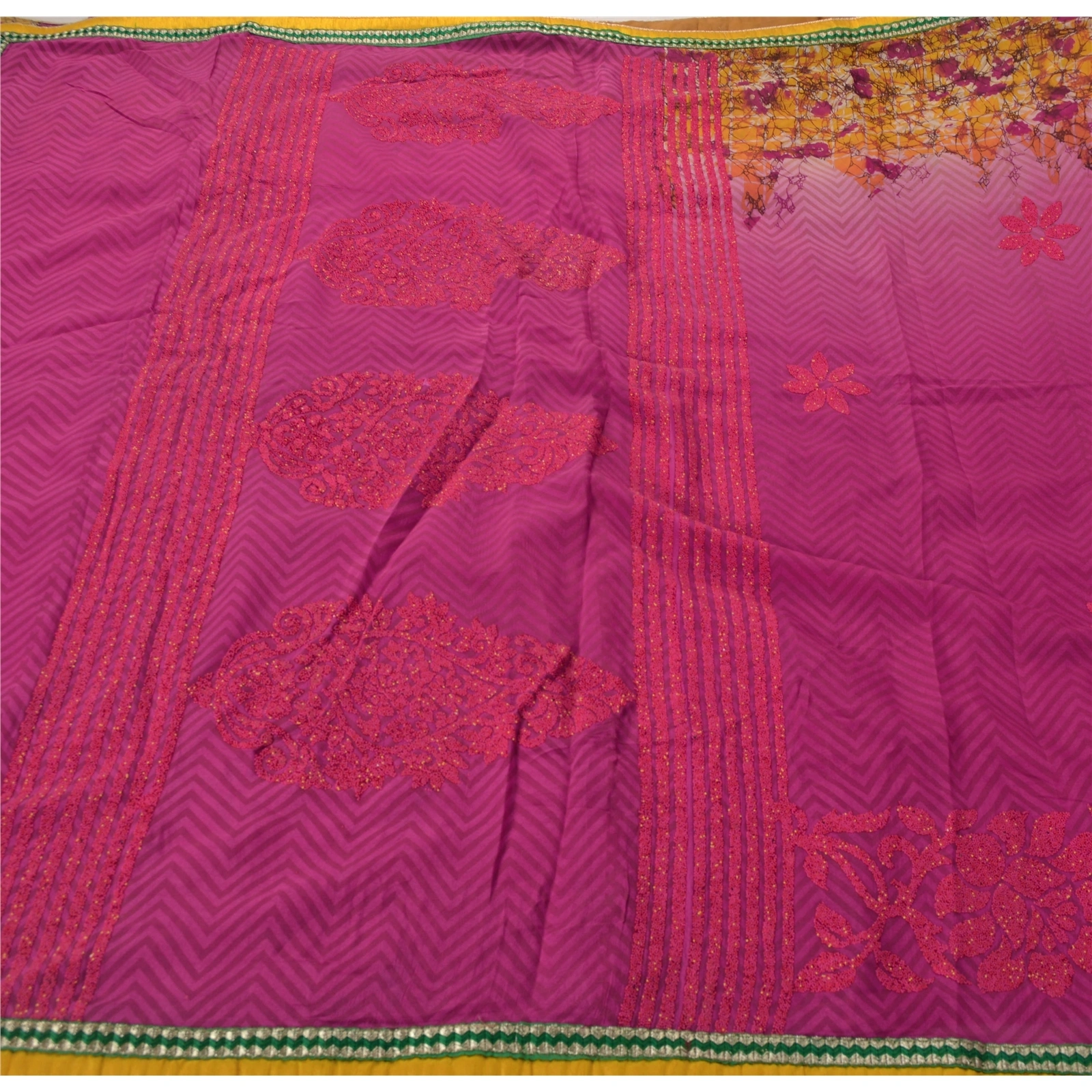 Sanskriti Vintage Pink Sarees Blend Silk Embroidered Craft Fabric Cultural Sari, PS-52837-Pink-Beads Work-Blend Silk-5