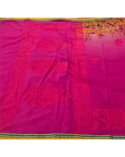 Sanskriti Vintage Pink Sarees Blend Silk Embroidered Craft Fabric Cultural Sari, PS-52837-Pink-Beads Work-Blend Silk-5