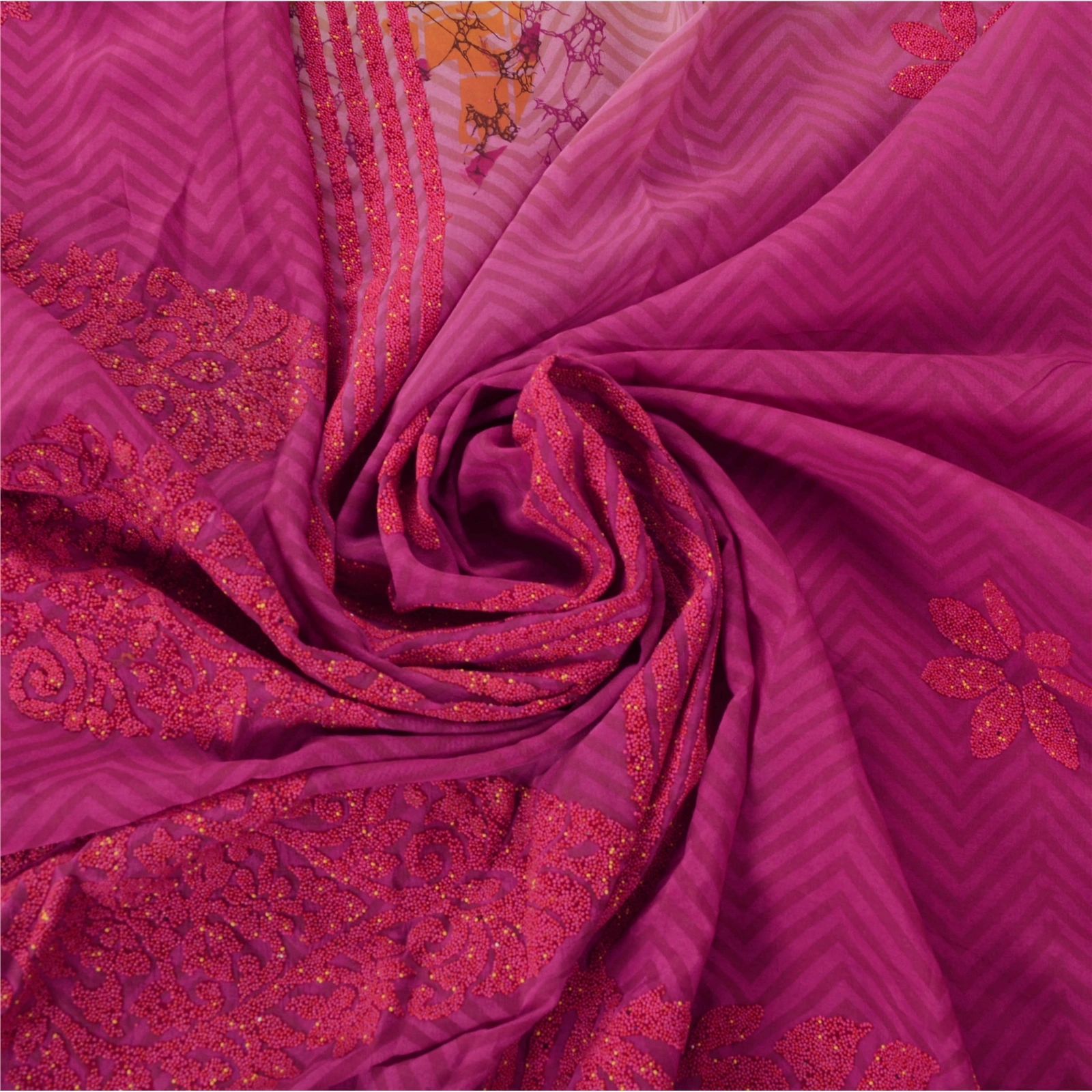 Sanskriti Vintage Pink Sarees Blend Silk Embroidered Craft Fabric Cultural Sari, PS-52837-Pink-Beads Work-Blend Silk-6