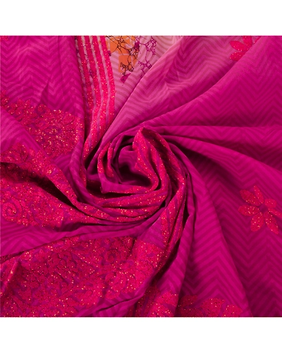 Sanskriti Vintage Pink Sarees Blend Silk Embroidered Craft Fabric Cultural Sari, PS-52837-Pink-Beads Work-Blend Silk-6