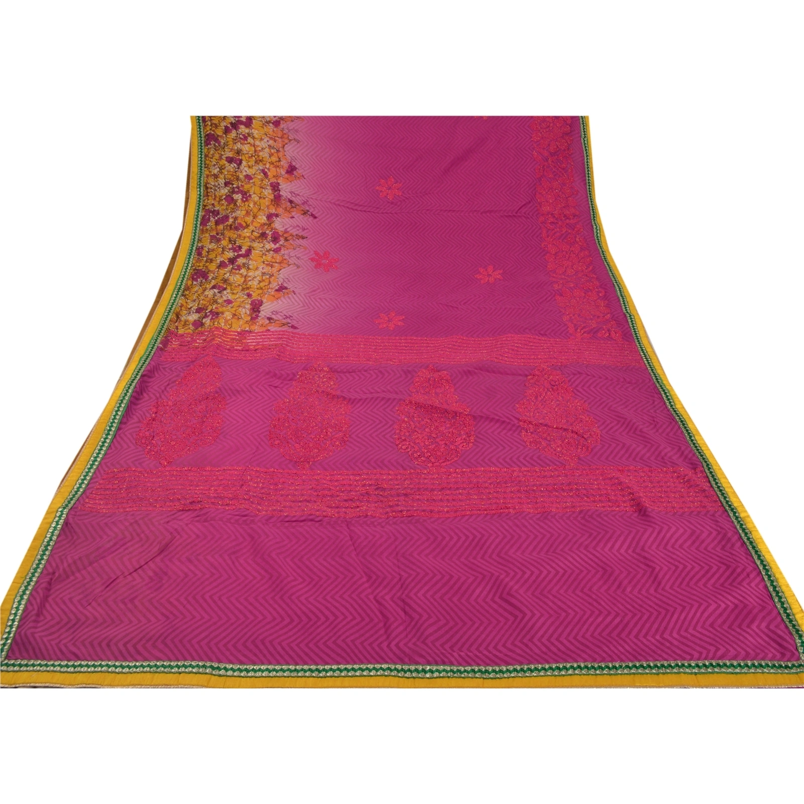 Sanskriti Vintage Pink Sarees Blend Silk Embroidered Craft Fabric Cultural Sari, PS-52837-Pink-Beads Work-Blend Silk-7