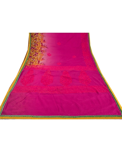 Sanskriti Vintage Pink Sarees Blend Silk Embroidered Craft Fabric Cultural Sari, PS-52837-Pink-Beads Work-Blend Silk-7