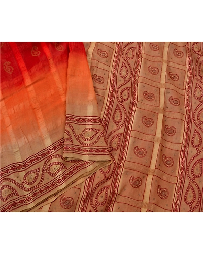 Sanskriti Vintage Sarees Pure Silk Hand Embroidered Craft Fabric Painted Sari, PS-52888-Multi-Thread/Painted Work-100% Pure Silk-1