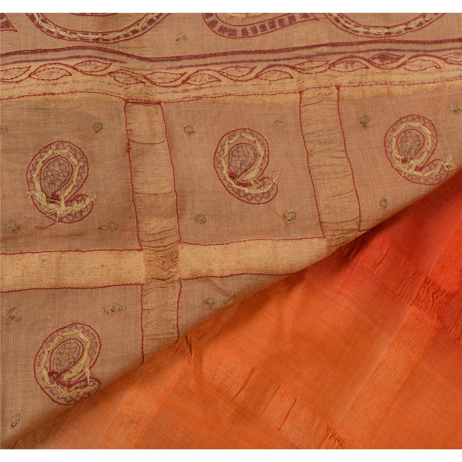 Sanskriti Vintage Sarees Pure Silk Hand Embroidered Craft Fabric Painted Sari, PS-52888-Multi-Thread/Painted Work-100% Pure Silk-3