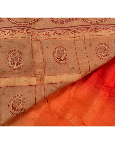Sanskriti Vintage Sarees Pure Silk Hand Embroidered Craft Fabric Painted Sari, PS-52888-Multi-Thread/Painted Work-100% Pure Silk-3