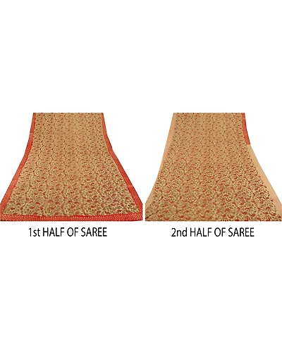 Sanskriti Vintage Cream Indian Sari Art Silk Painted Craft 5 Yd Fabric Sarees, PS-52890-Cream-Painted Work-Art Silk-4