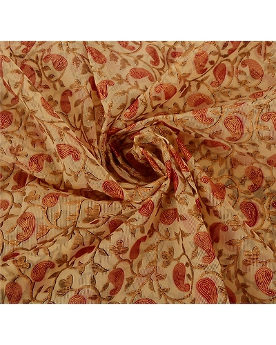 Sanskriti Vintage Cream Indian Sari Art Silk Painted Craft 5 Yd Fabric Sarees, PS-52890-Cream-Painted Work-Art Silk-6