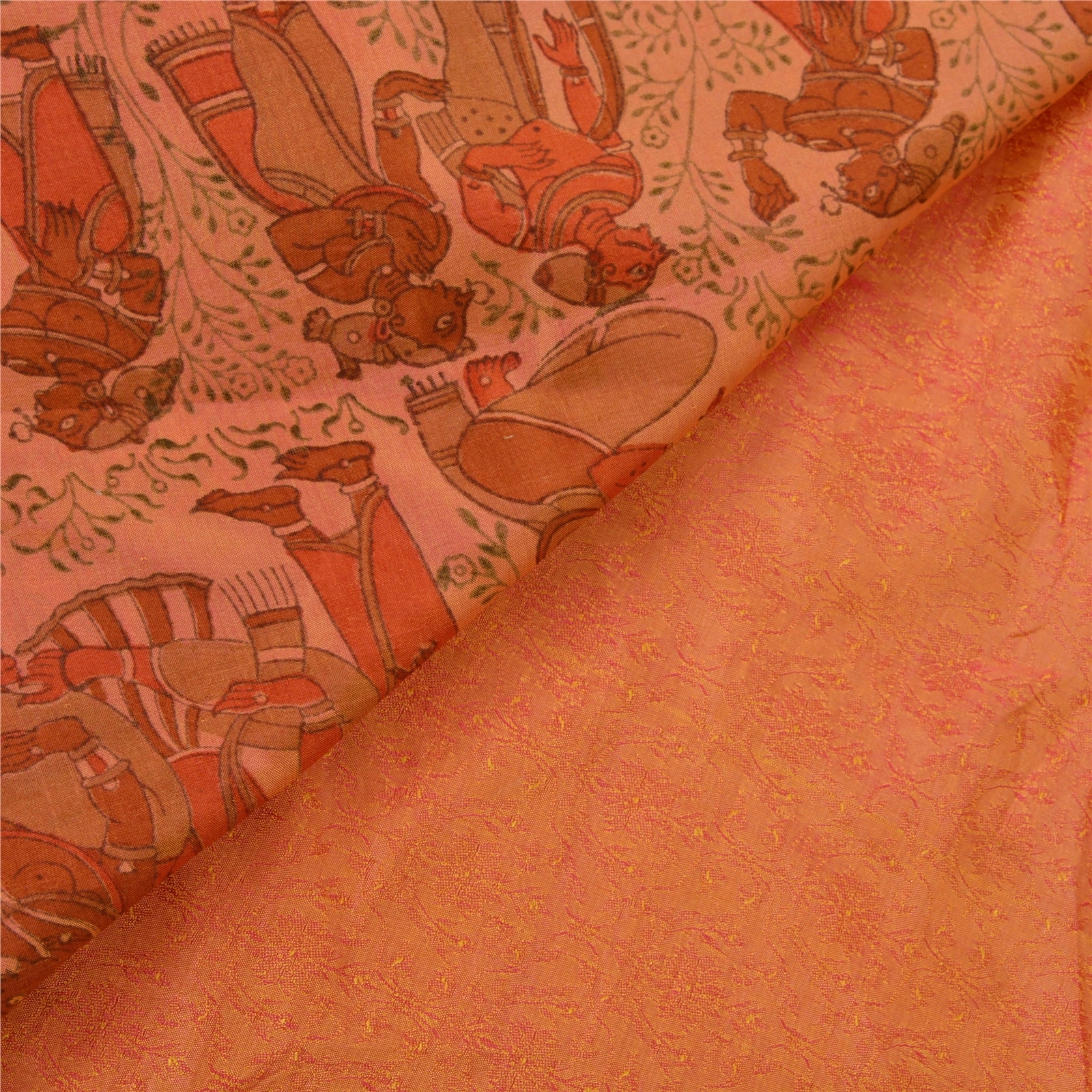 Sanskriti Vintage Peach Sarees Pure Silk Woven &amp; Printed Craft 5 Yd Fabric Sari, PS-52975-Peach-Woven/Printed Work-100% Pure Silk-3