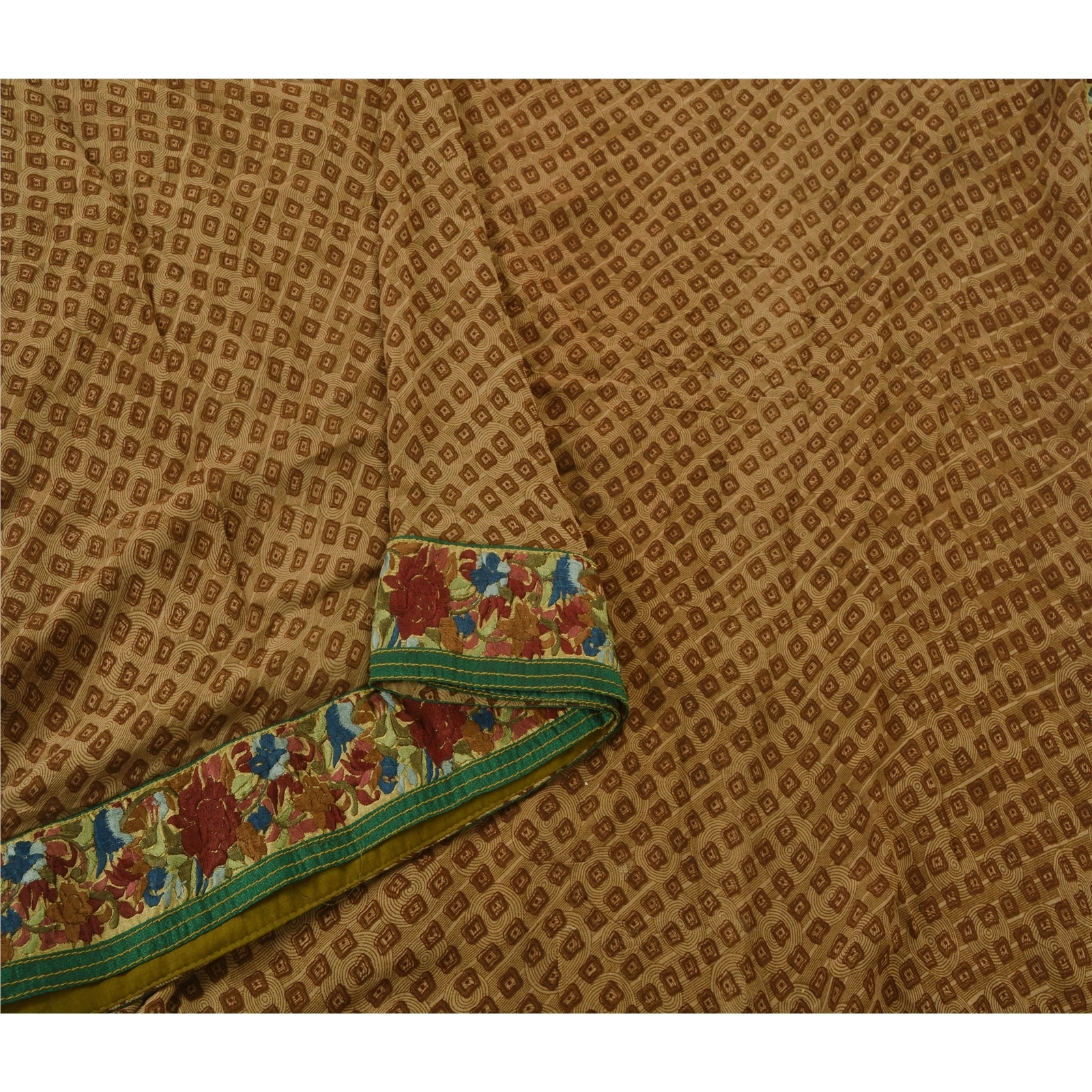 Sanskriti Vintage Brown Sarees Blend Georgette Embroidered Fabric Cultural Sari, PS-52988-Brown-Thread/Printed Work-Blend Georgette-1