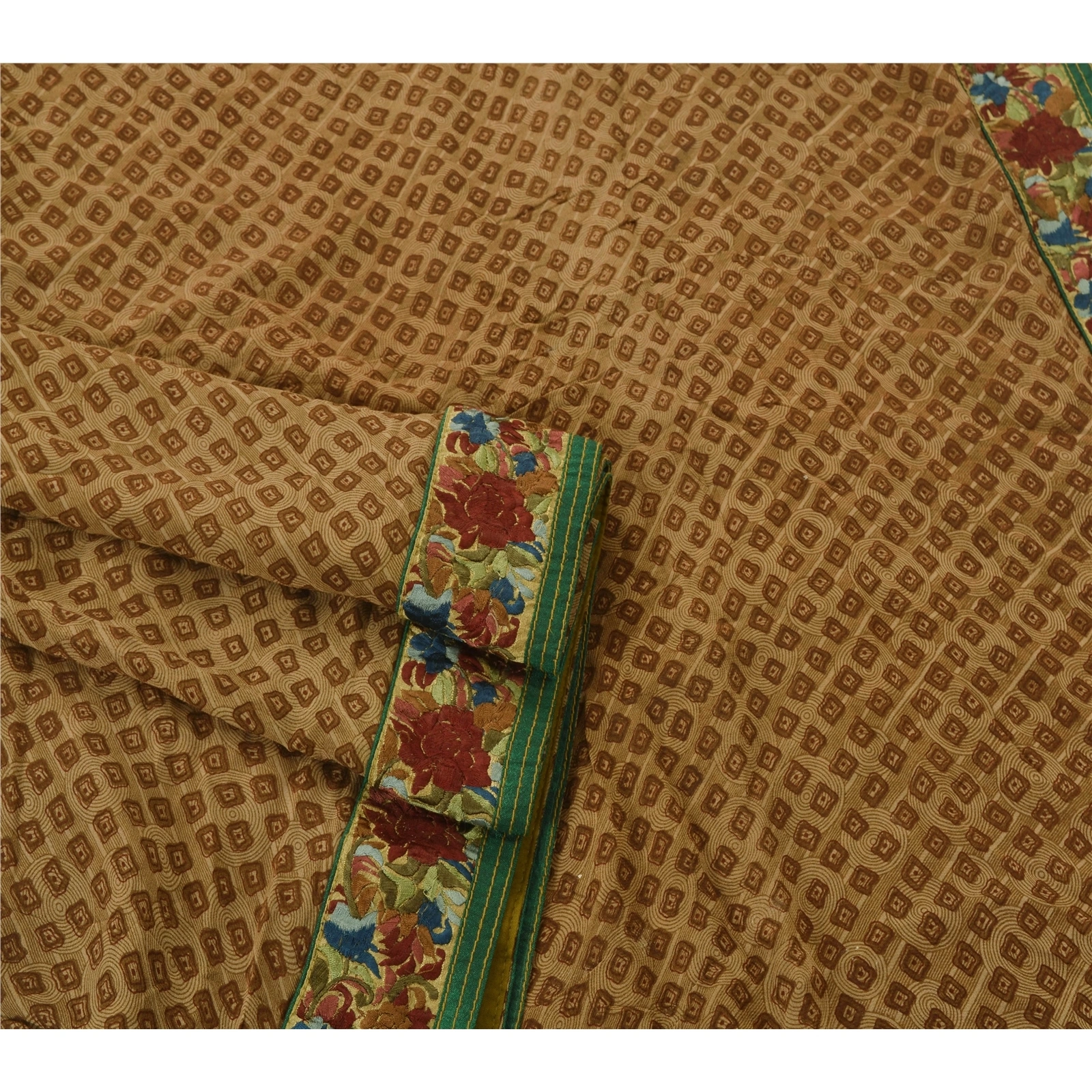 Sanskriti Vintage Brown Sarees Blend Georgette Embroidered Fabric Cultural Sari, PS-52988-Brown-Thread/Printed Work-Blend Georgette-2