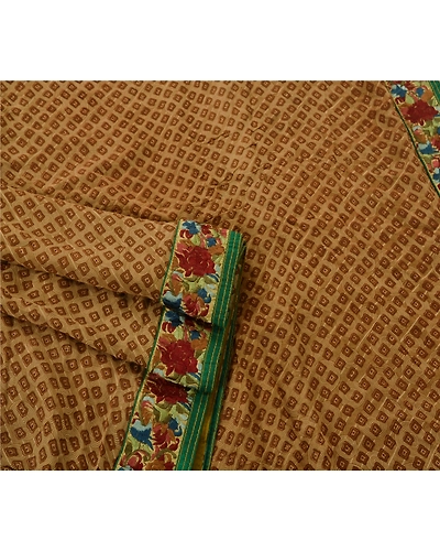 Sanskriti Vintage Brown Sarees Blend Georgette Embroidered Fabric Cultural Sari, PS-52988-Brown-Thread/Printed Work-Blend Georgette-2