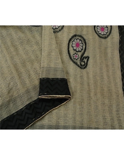 Sanskriti Vintage Cream Sarees Art Silk Embroidered Woven Craft 5 Yd Fabric Sari, PS-53004-Cream-Thread/Woven Work-Art Silk-1