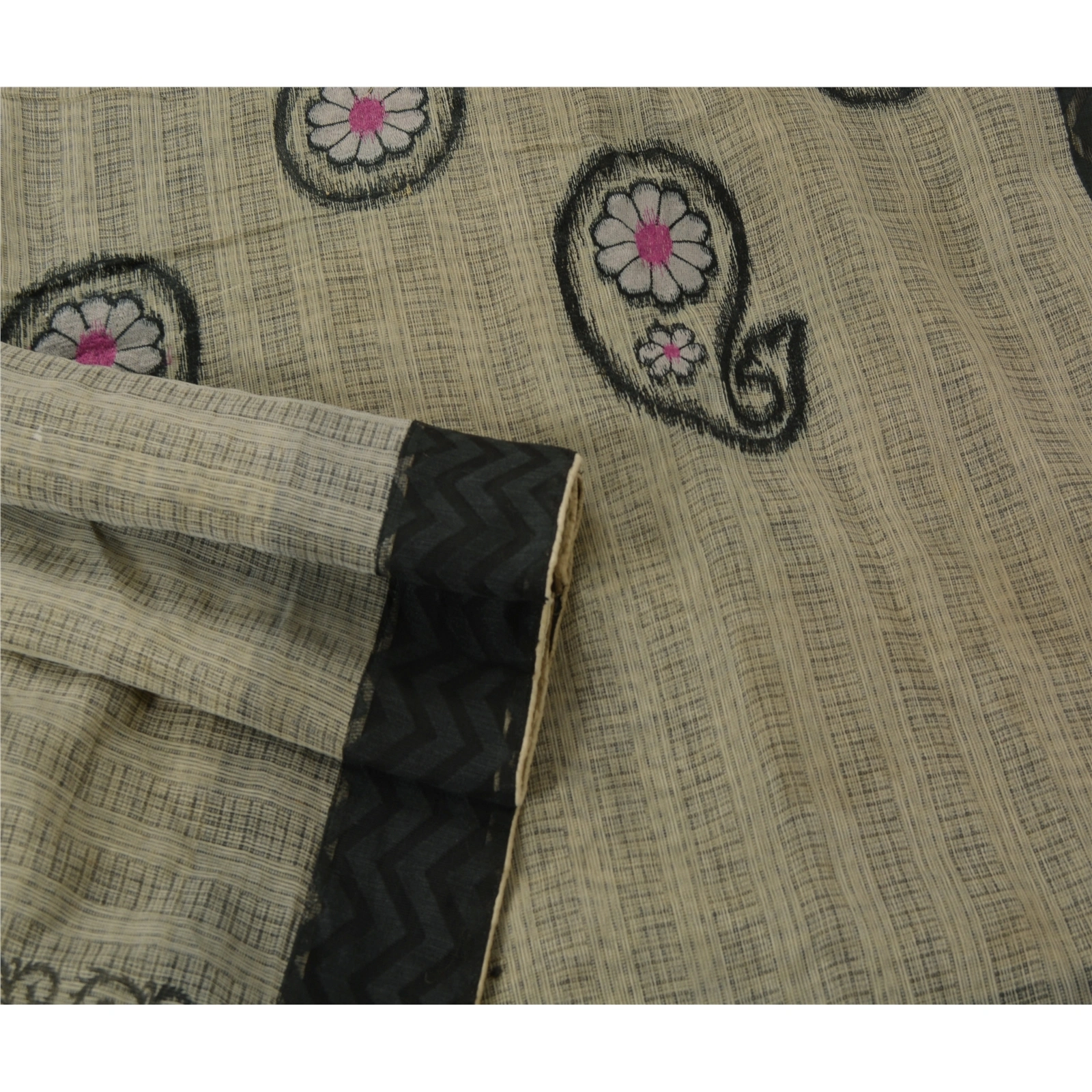 Sanskriti Vintage Cream Sarees Art Silk Embroidered Woven Craft 5 Yd Fabric Sari, PS-53004-Cream-Thread/Woven Work-Art Silk-2