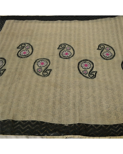 Sanskriti Vintage Cream Sarees Art Silk Embroidered Woven Craft 5 Yd Fabric Sari, PS-53004-Cream-Thread/Woven Work-Art Silk-5