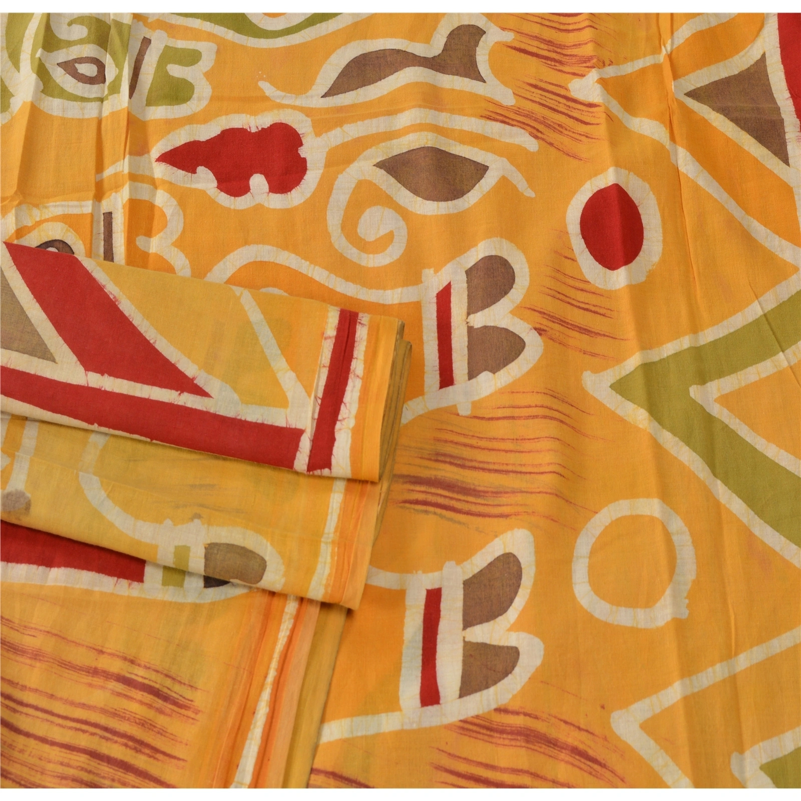 Sanskriti Vintage Yellow Sarees Pure Cotton Batik Work Craft Fabric Premium Sari, PS-53068-Yellow-Batik Work-100% Pure Cotton-1