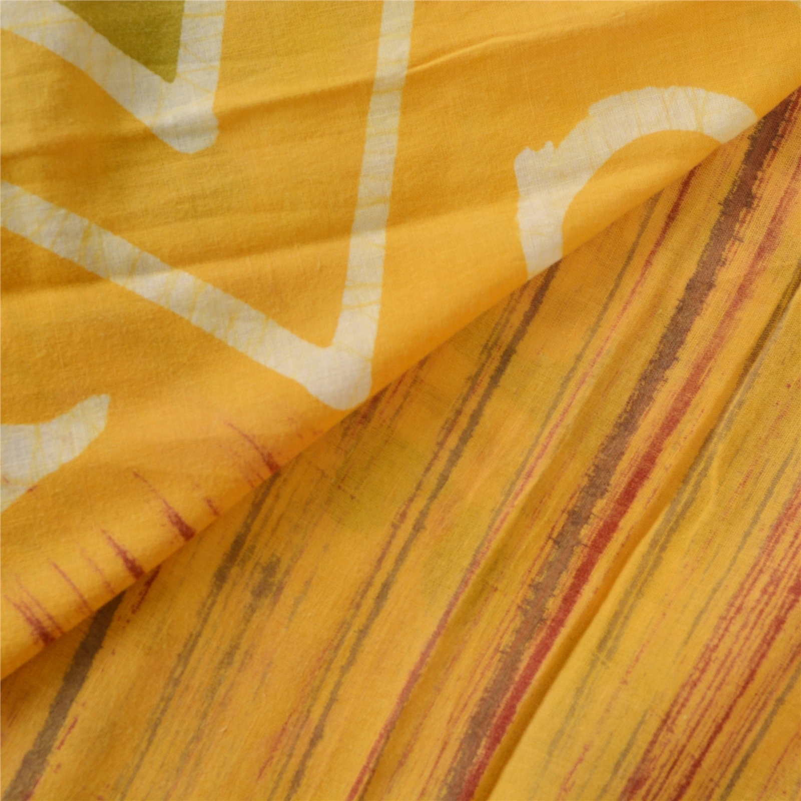 Sanskriti Vintage Yellow Sarees Pure Cotton Batik Work Craft Fabric Premium Sari, PS-53068-Yellow-Batik Work-100% Pure Cotton-3