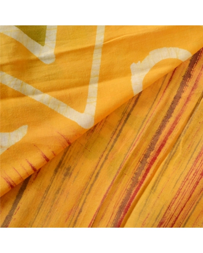 Sanskriti Vintage Yellow Sarees Pure Cotton Batik Work Craft Fabric Premium Sari, PS-53068-Yellow-Batik Work-100% Pure Cotton-3