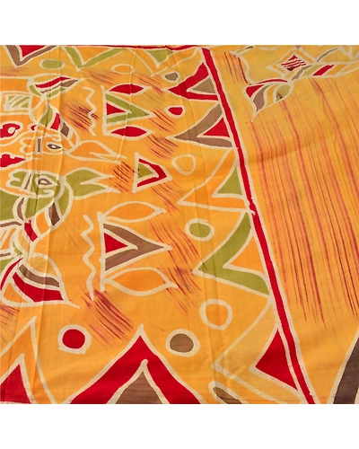 Sanskriti Vintage Yellow Sarees Pure Cotton Batik Work Craft Fabric Premium Sari, PS-53068-Yellow-Batik Work-100% Pure Cotton-5