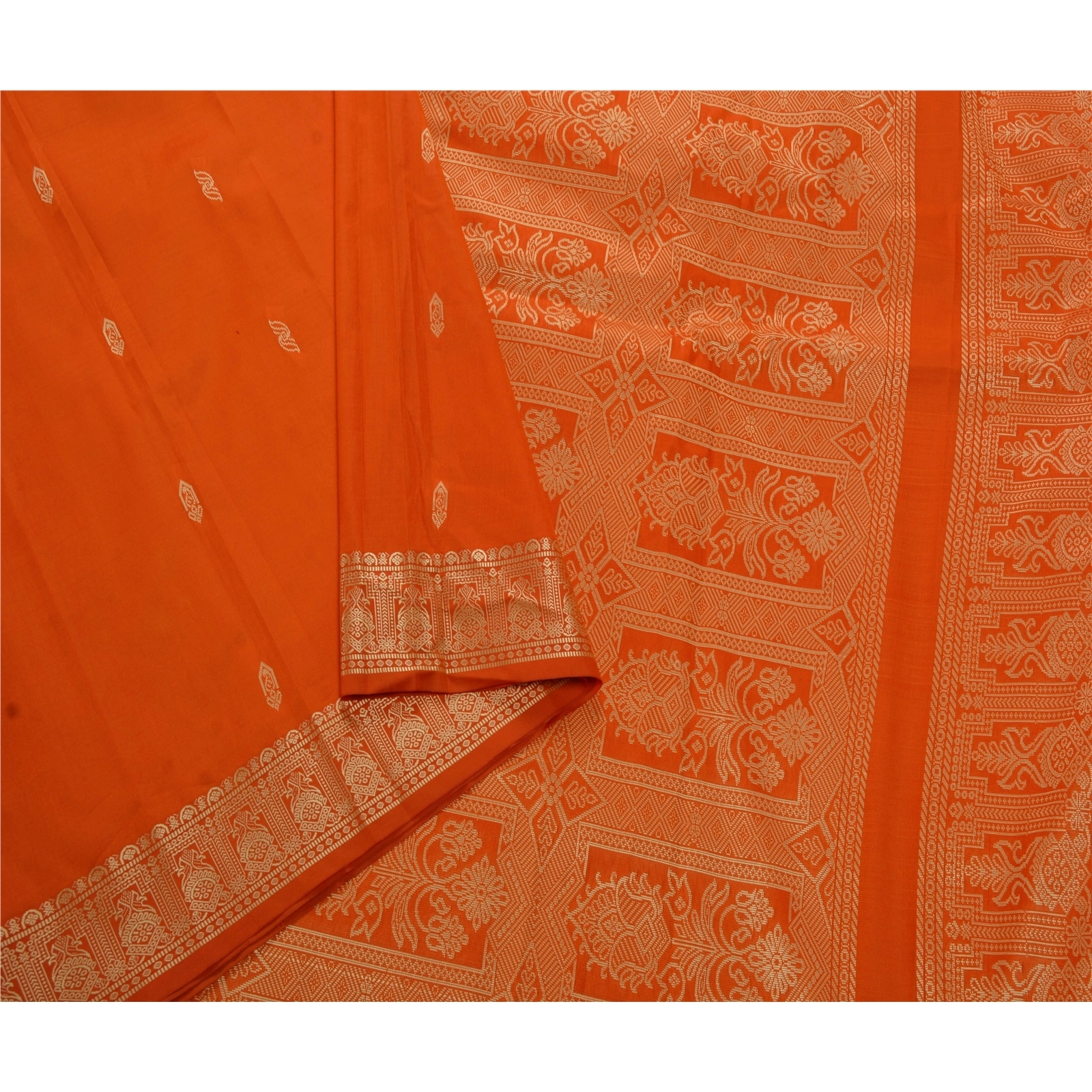 Sanskriti Vintage Orange Indian Sari Art Silk Woven Craft Fabric Premium Sarees, PS-53187-Orange-Woven Work-Art Silk-1