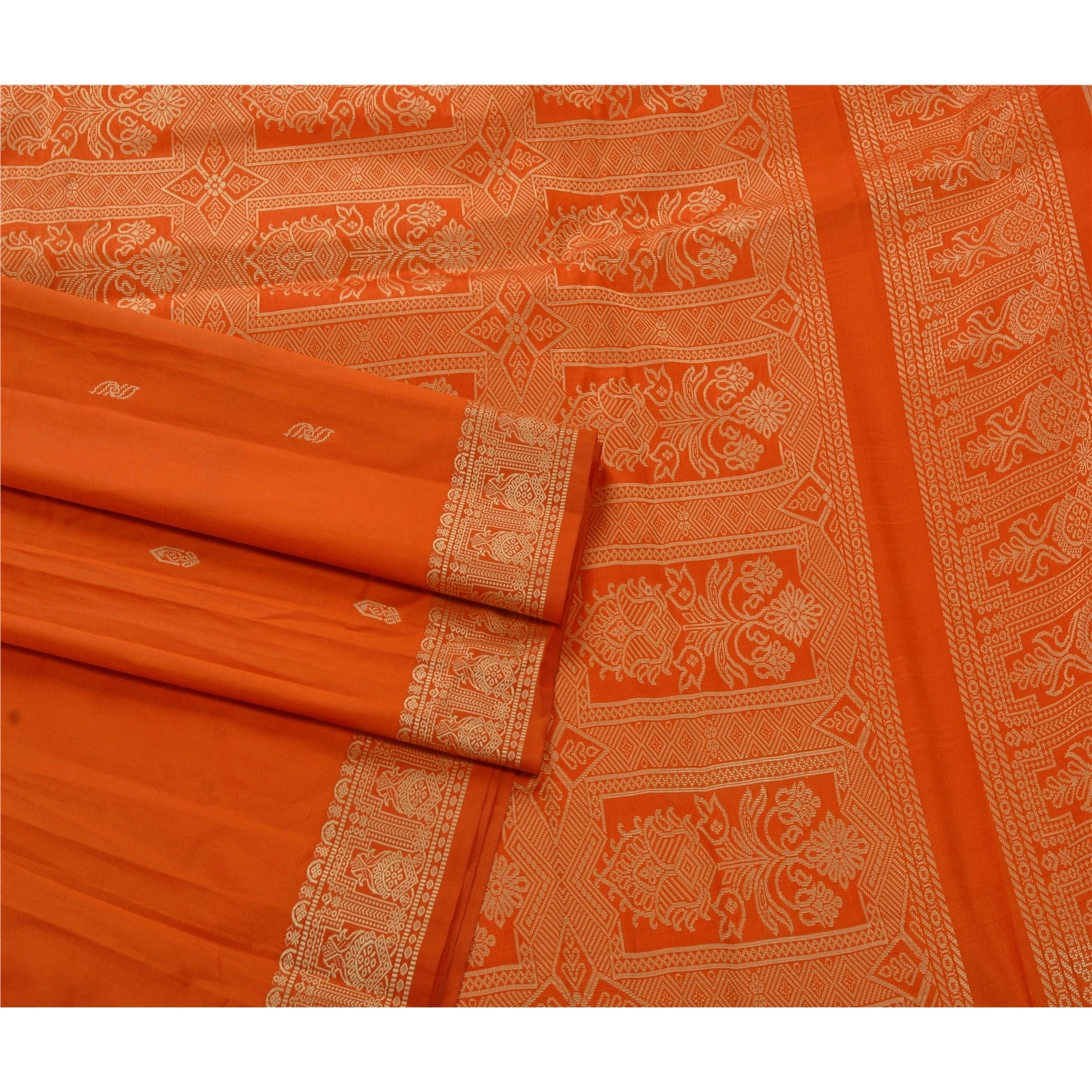 Sanskriti Vintage Orange Indian Sari Art Silk Woven Craft Fabric Premium Sarees, PS-53187-Orange-Woven Work-Art Silk-2