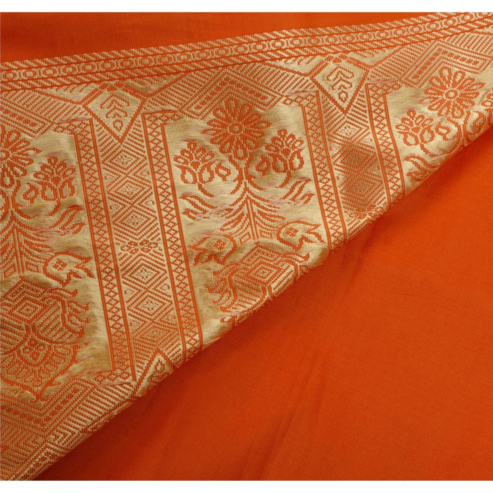 Sanskriti Vintage Orange Indian Sari Art Silk Woven Craft Fabric Premium Sarees, PS-53187-Orange-Woven Work-Art Silk-3