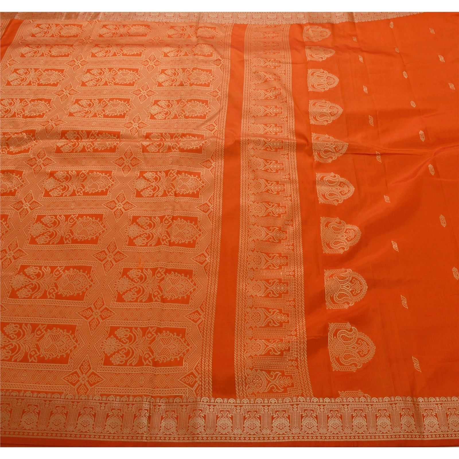 Sanskriti Vintage Orange Indian Sari Art Silk Woven Craft Fabric Premium Sarees, PS-53187-Orange-Woven Work-Art Silk-5