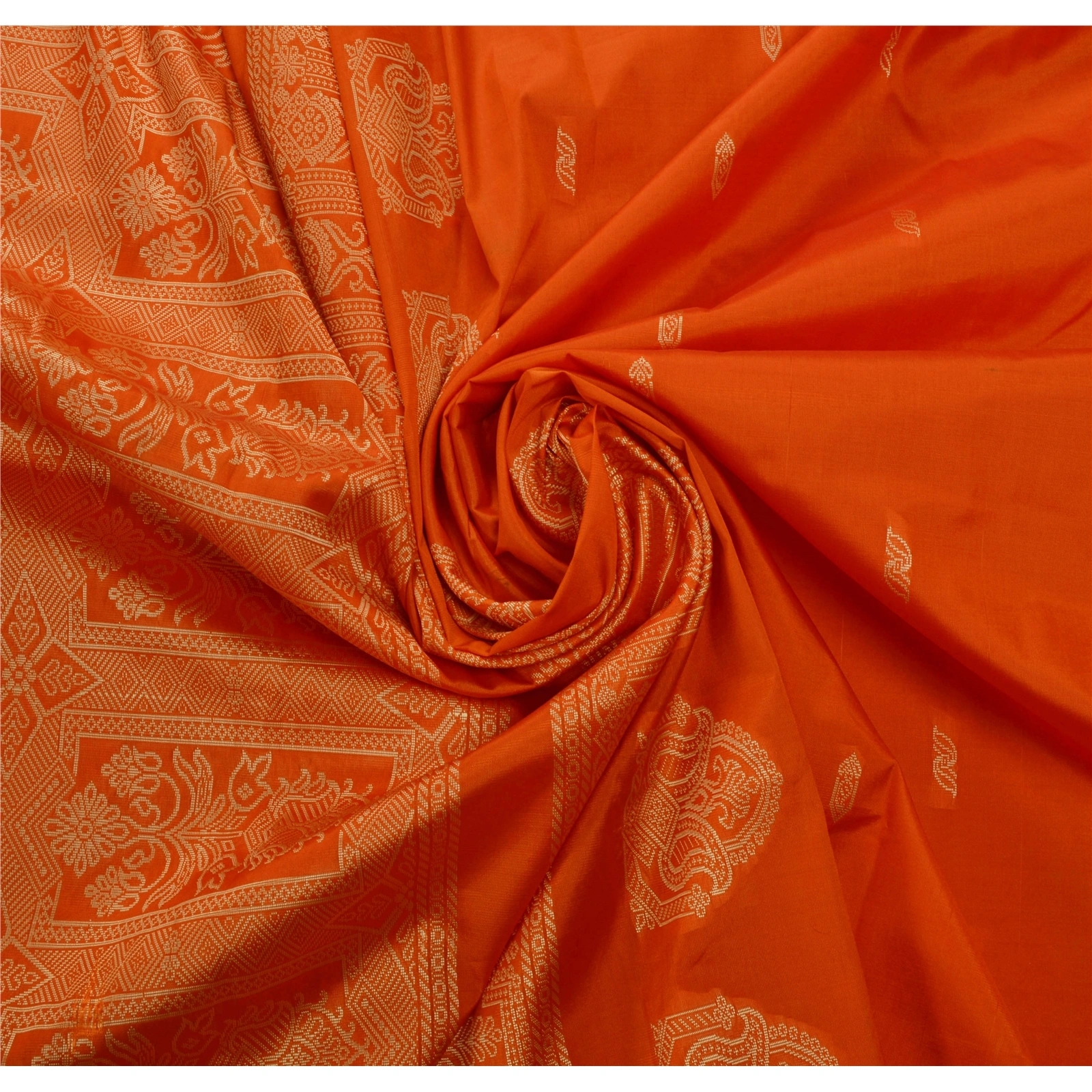 Sanskriti Vintage Orange Indian Sari Art Silk Woven Craft Fabric Premium Sarees, PS-53187-Orange-Woven Work-Art Silk-6