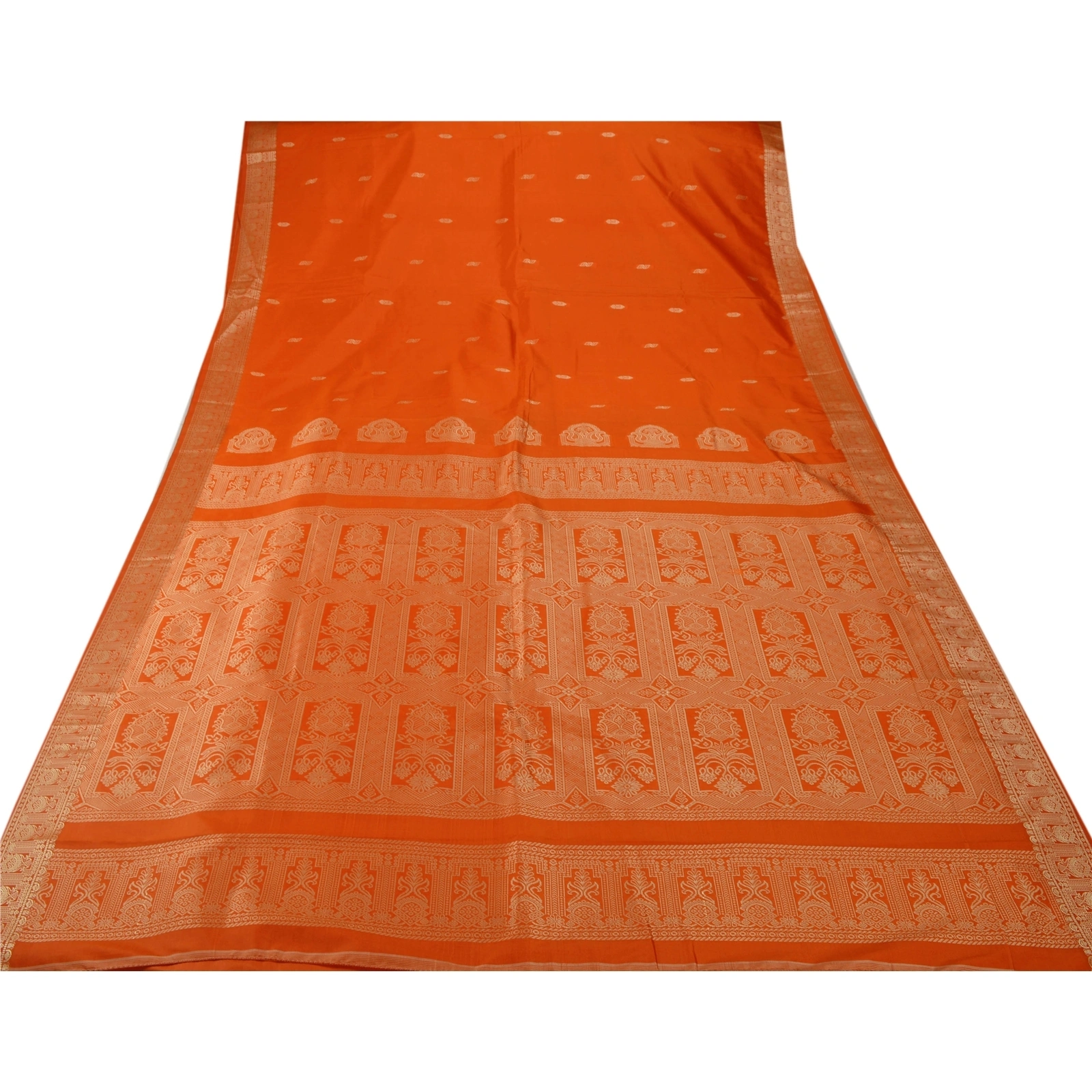 Sanskriti Vintage Orange Indian Sari Art Silk Woven Craft Fabric Premium Sarees, PS-53187-Orange-Woven Work-Art Silk-7