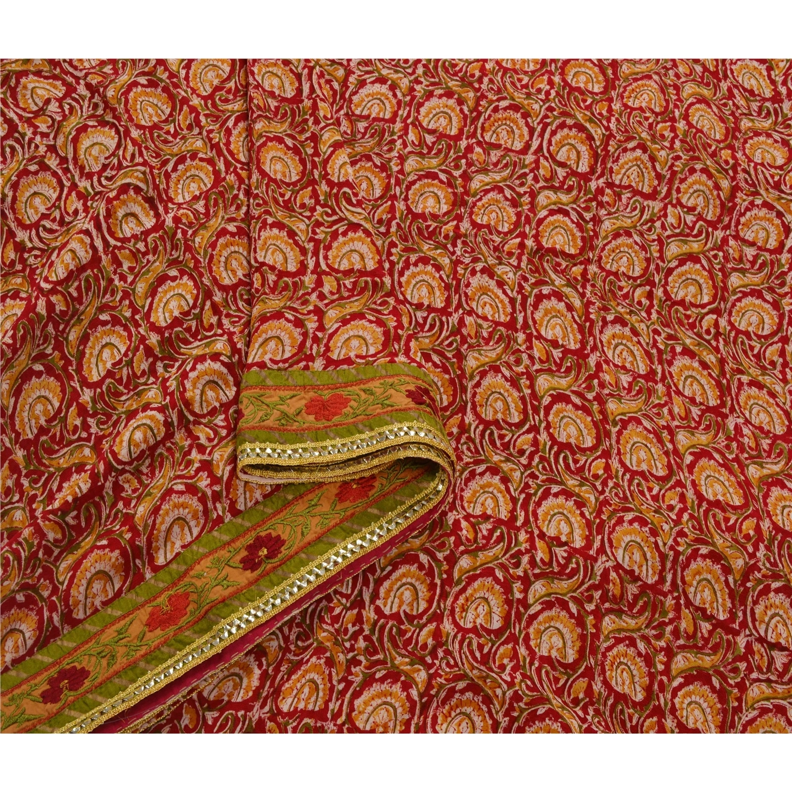 Sanskriti Vintage Red Sarees Blend Georgette Embroidered Craft 5 Yd Fabric Sari, PS-53214-Red-Thread/Printed Work-Blend Georgette-1