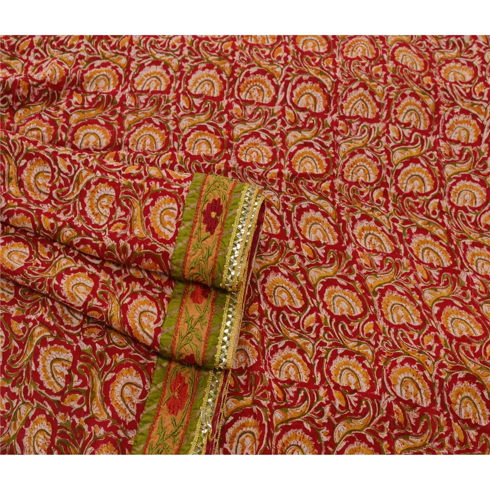 Sanskriti Vintage Red Sarees Blend Georgette Embroidered Craft 5 Yd Fabric Sari, PS-53214-Red-Thread/Printed Work-Blend Georgette-2