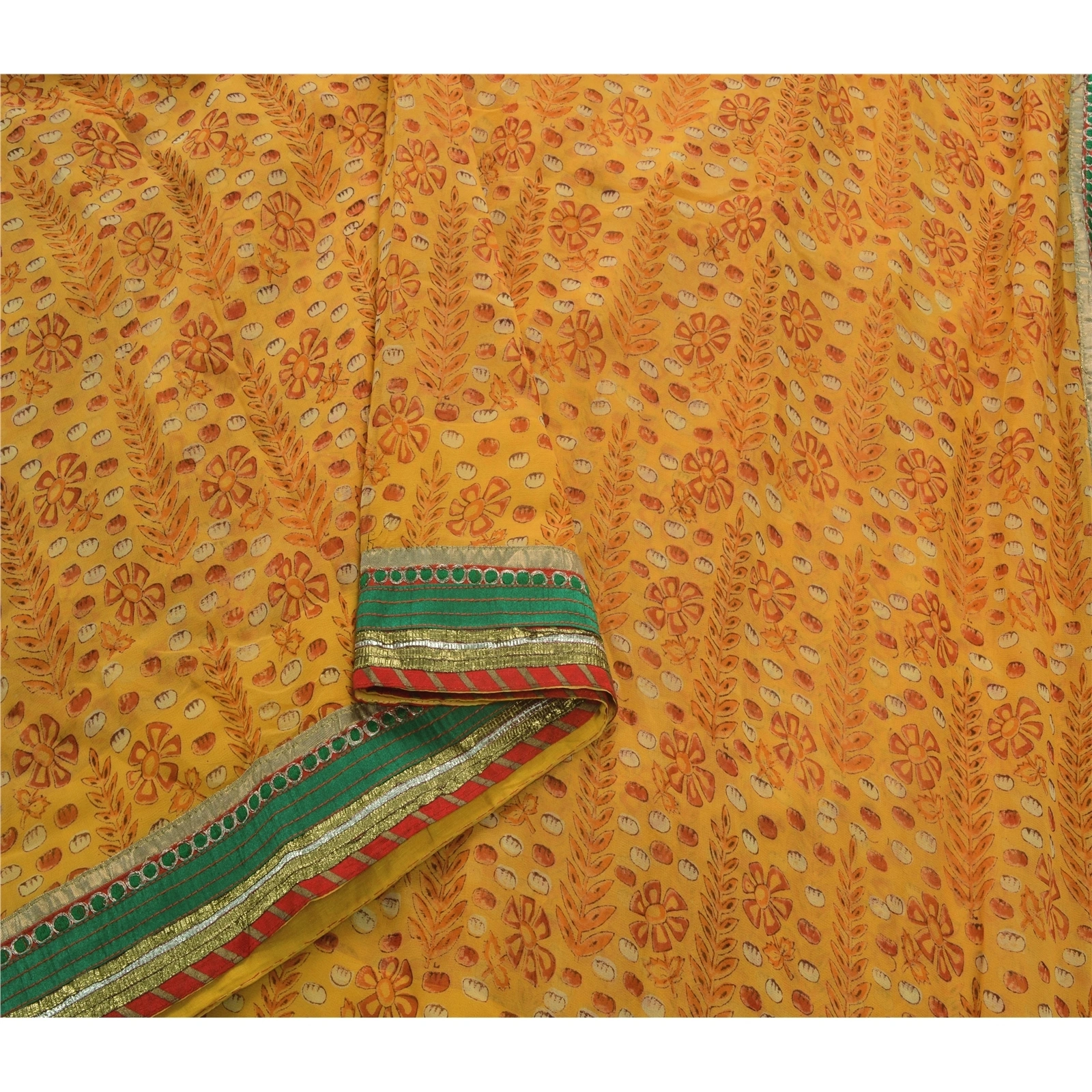 Sanskriti Vintage Orange Sarees Blend Georgette Embroidered Craft Fabric Sari, PS-53229-Saffron-Patch Work-Blend Georgette-1