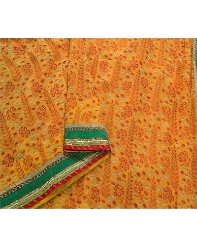 Sanskriti Vintage Orange Sarees Blend Georgette Embroidered Craft Fabric Sari, PS-53229-Saffron-Patch Work-Blend Georgette-1