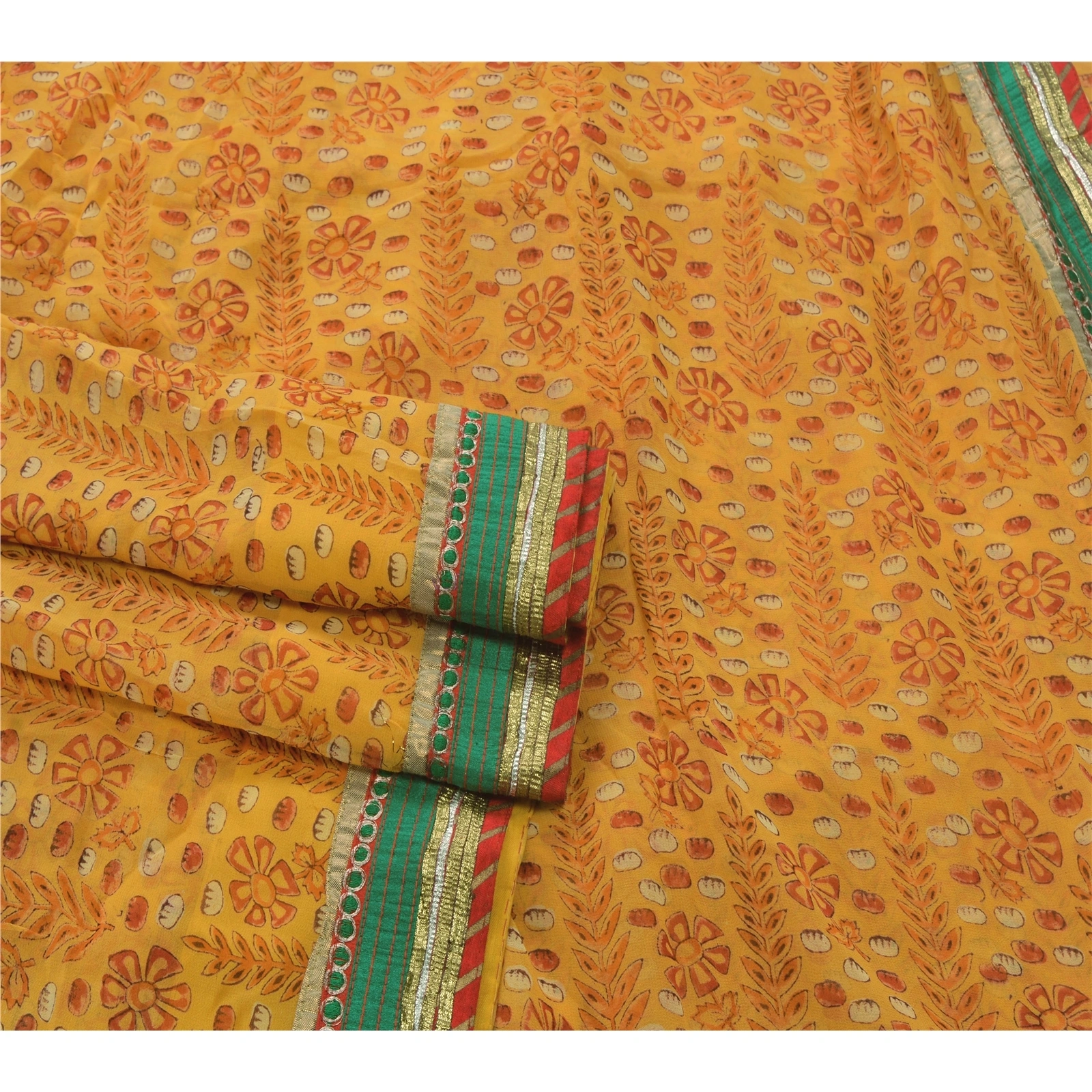 Sanskriti Vintage Orange Sarees Blend Georgette Embroidered Craft Fabric Sari, PS-53229-Saffron-Patch Work-Blend Georgette-2