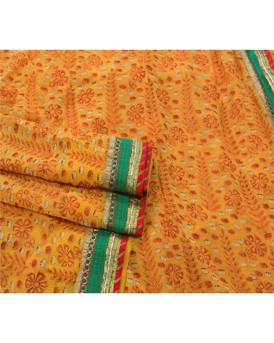 Sanskriti Vintage Orange Sarees Blend Georgette Embroidered Craft Fabric Sari, PS-53229-Saffron-Patch Work-Blend Georgette-2