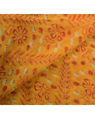 Sanskriti Vintage Orange Sarees Blend Georgette Embroidered Craft Fabric Sari, PS-53229-Saffron-Patch Work-Blend Georgette-3