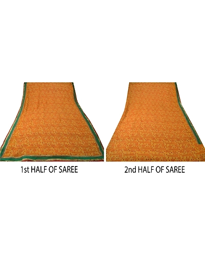 Sanskriti Vintage Orange Sarees Blend Georgette Embroidered Craft Fabric Sari, PS-53229-Saffron-Patch Work-Blend Georgette-4