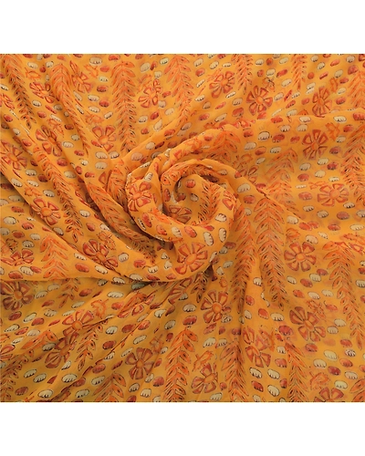 Sanskriti Vintage Orange Sarees Blend Georgette Embroidered Craft Fabric Sari, PS-53229-Saffron-Patch Work-Blend Georgette-6
