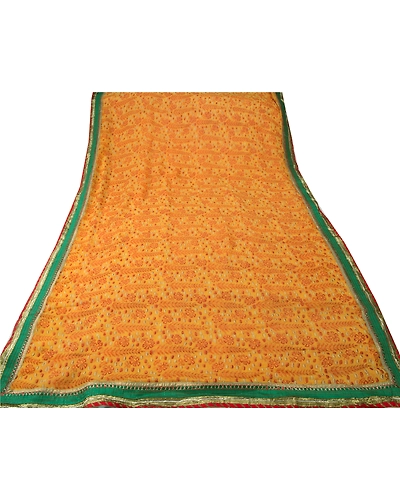 Sanskriti Vintage Orange Sarees Blend Georgette Embroidered Craft Fabric Sari, PS-53229-Saffron-Patch Work-Blend Georgette-7