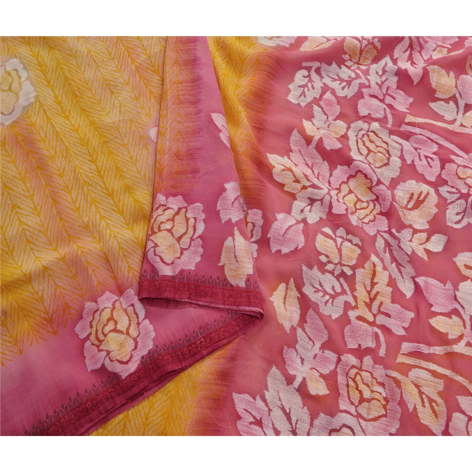 Sanskriti Vintage Saffron Sarees Pure Georgette Silk Embroidery 5Yd Fabric Sari, PS-53286-Saffron-Thread Woven Work-100% Pure Georgette Silk-1