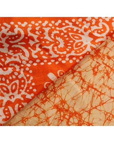 Sanskriti Vintage Cream Sarees Pure Silk Batik Work Craft 5 Yd Soft Fabric Sari, PS-53341-Cream-Batik Work-100% Pure Silk-3