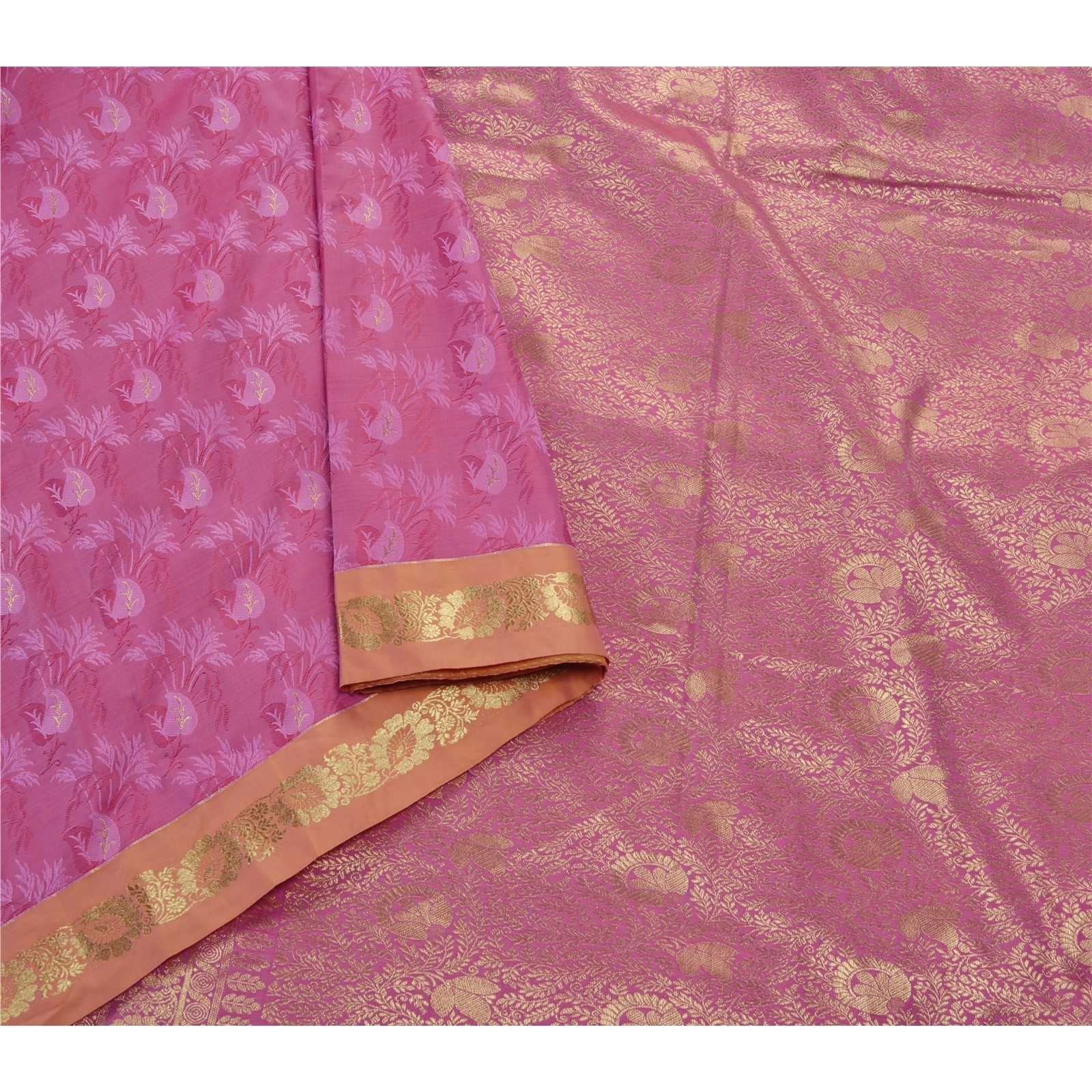 Sanskriti Vintage Pink Sarees Art Silk Woven Craft Zari Fabric Premium 5 Yd Sari, PS-53365-Pink-Zari Work-Art Silk-1