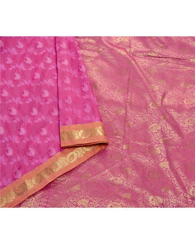 Sanskriti Vintage Pink Sarees Art Silk Woven Craft Zari Fabric Premium 5 Yd Sari, PS-53365-Pink-Zari Work-Art Silk-1