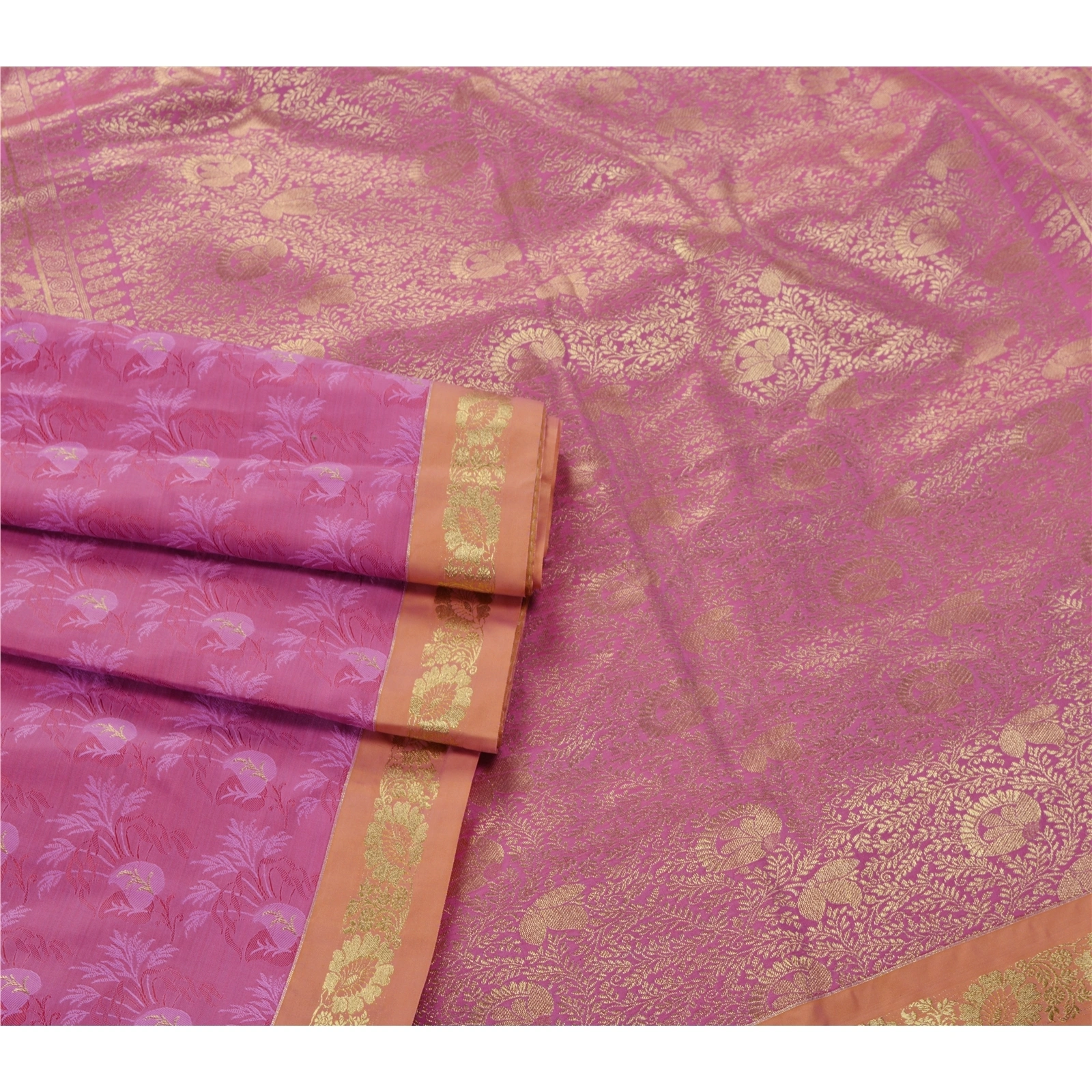 Sanskriti Vintage Pink Sarees Art Silk Woven Craft Zari Fabric Premium 5 Yd Sari, PS-53365-Pink-Zari Work-Art Silk-2