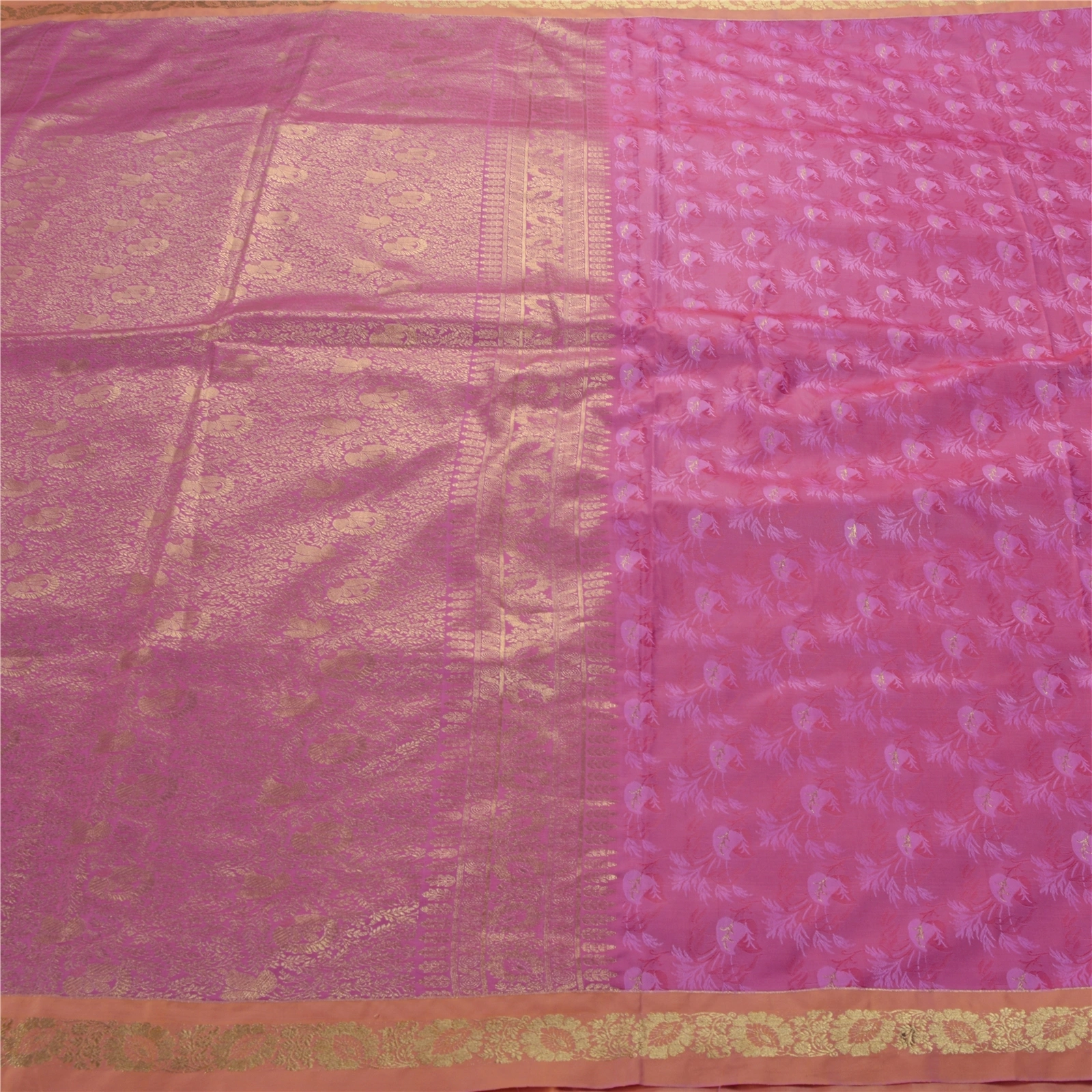 Sanskriti Vintage Pink Sarees Art Silk Woven Craft Zari Fabric Premium 5 Yd Sari, PS-53365-Pink-Zari Work-Art Silk-5