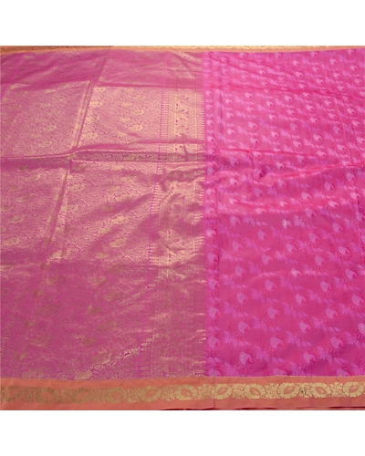 Sanskriti Vintage Pink Sarees Art Silk Woven Craft Zari Fabric Premium 5 Yd Sari, PS-53365-Pink-Zari Work-Art Silk-5