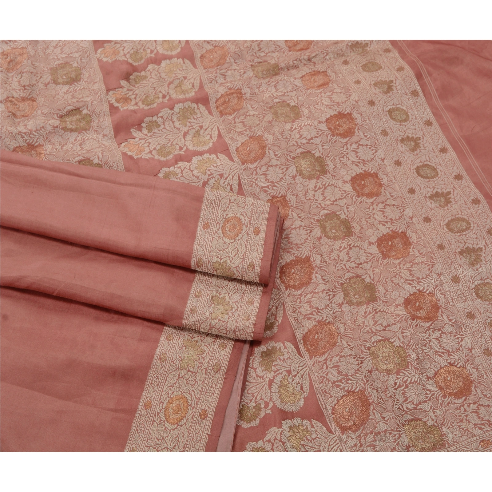 Peach Saree Art Silk Woven Craft Fabric Premium 5 Yard Sari, PS-53382-Peach-Woven Work-Art Silk-2